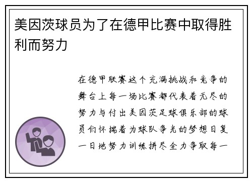 美因茨球员为了在德甲比赛中取得胜利而努力